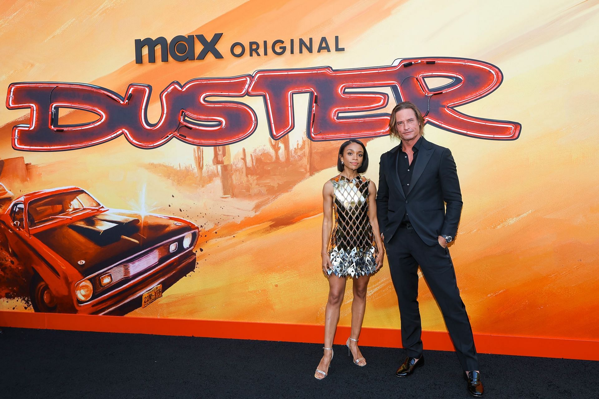 Rachel Hilson and Josh Holloway arrive at the Los Angeles premiere of Max Original Series Duster at Universal Studios Hollywood on May 08, 2025, in Universal City, California. (Image via Getty)